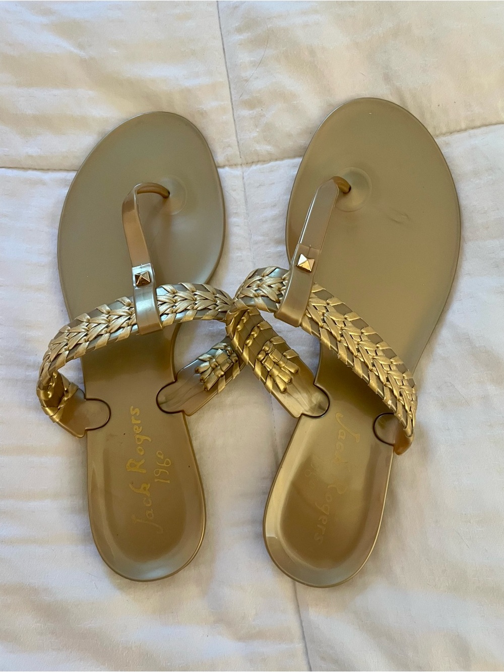 Jack Rogers Metallic Gold Braided Thong Sandals